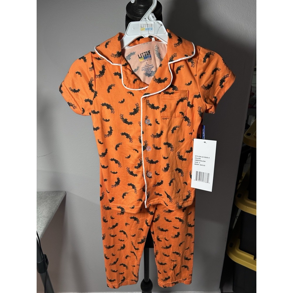 Little Dreamer Sleepwear Orange with Black Bats Set Size 5 Unisex NWT
